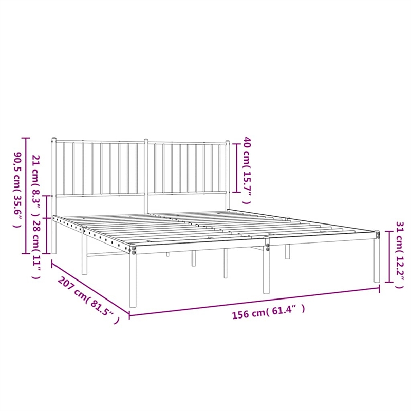 vidaXL Powder-Coated Steel King Size Bed Frame in Black