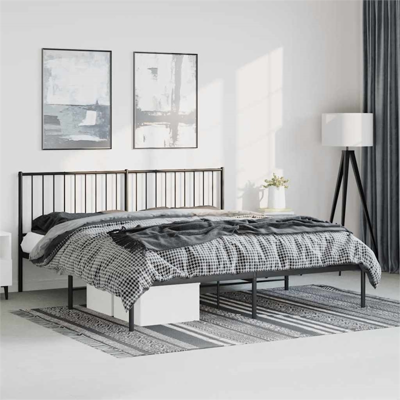 vidaXL Powder-Coated Steel Cal King/Double Bed Frame in Black