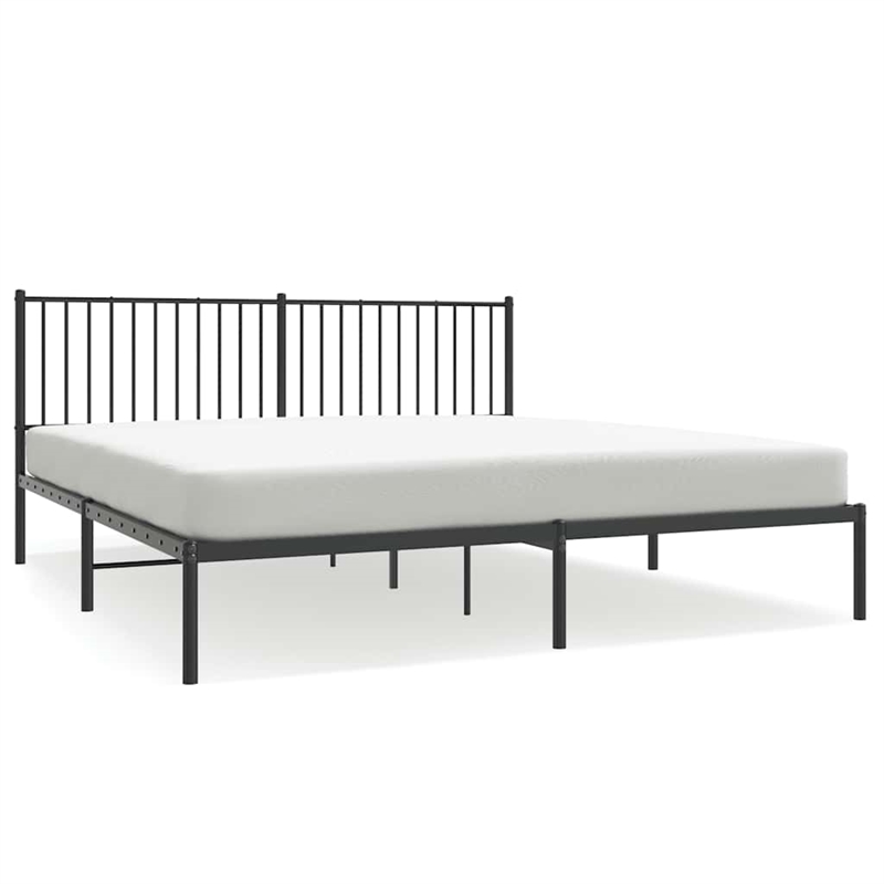vidaXL Powder-Coated Steel Cal King/Double Bed Frame in Black