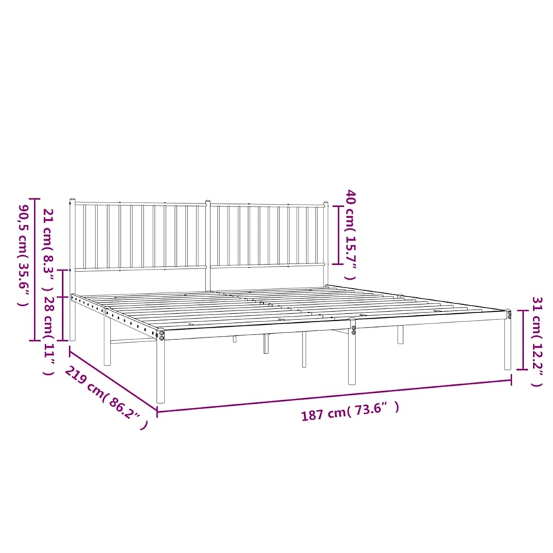 vidaXL Powder-Coated Steel Cal King/Double Bed Frame in Black