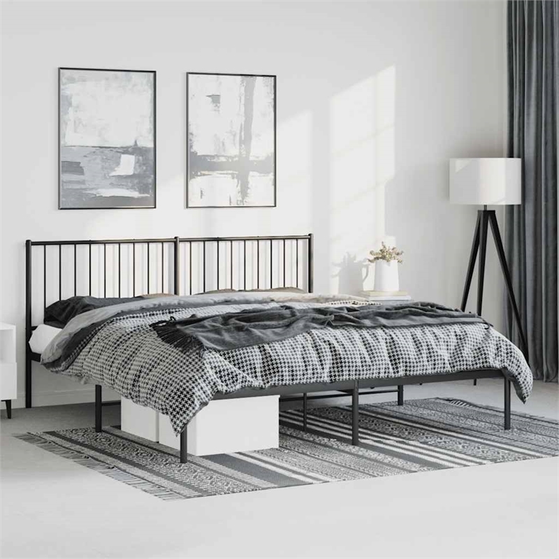 vidaXL Powder-Coated Steel Cal King/Double Bed Frame in Black