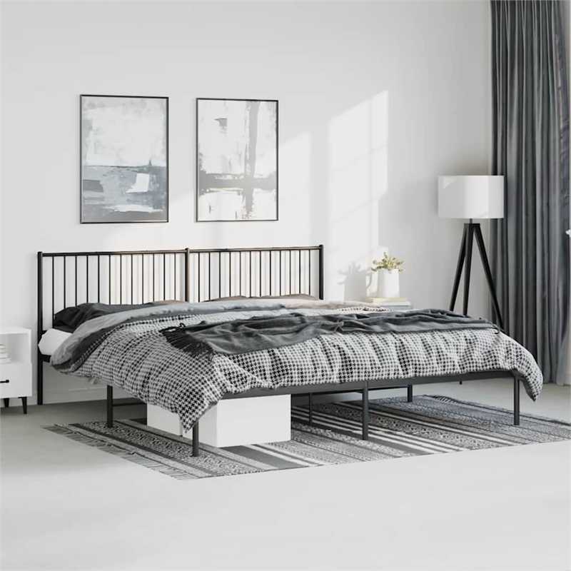 vidaXL Powder-Coated Steel King/Double Bed Frame in Black