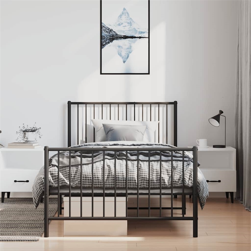 vidaXL Powder-Coated Steel Single Bed Frame in Black