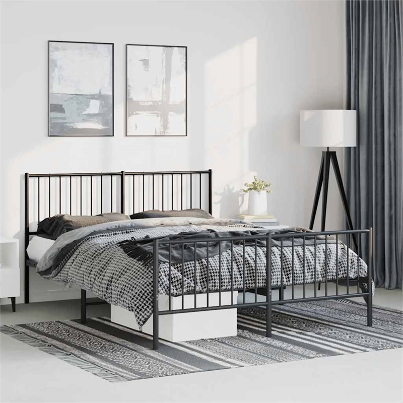 vidaXL Powder-Coated Steel Full/Double Bed Frame in Black