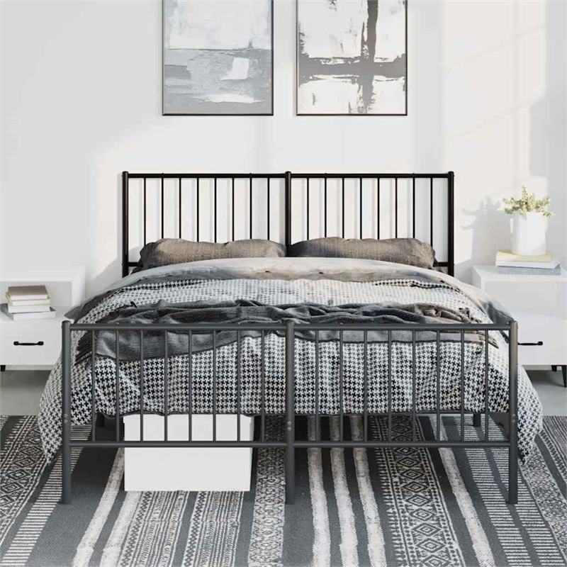 vidaXL Powder-Coated Steel Full/Double Bed Frame in Black