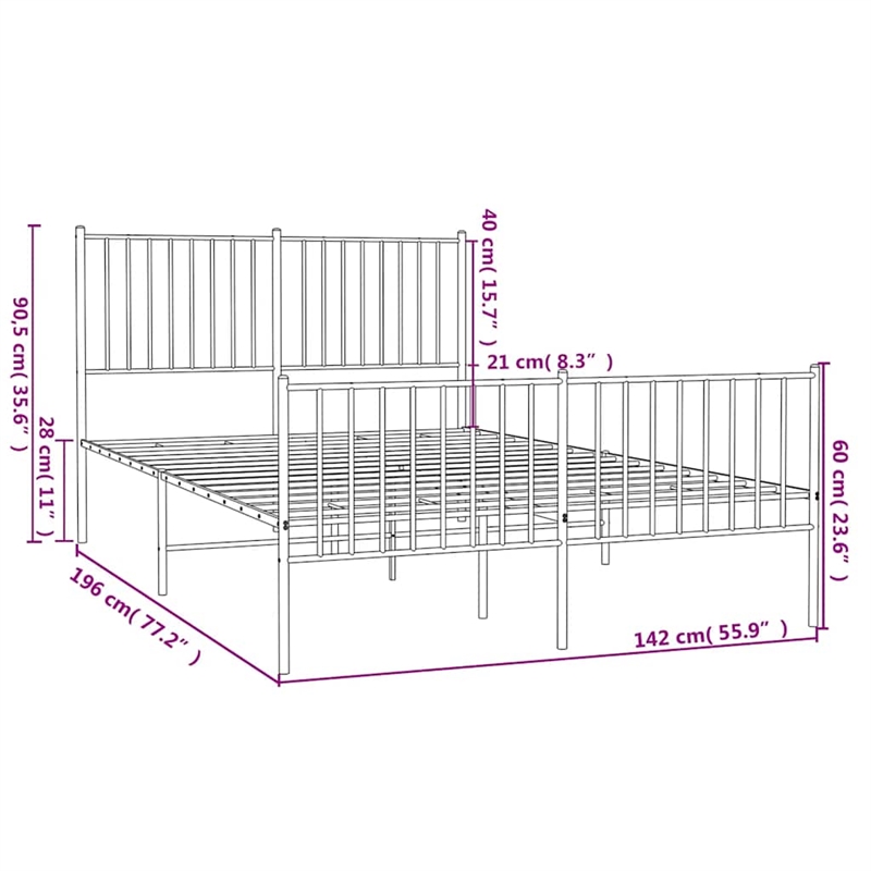 vidaXL Powder-Coated Steel Full/Double Bed Frame in Black