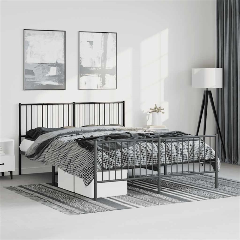 vidaXL Powder-Coated Steel King Bed Frame in Black