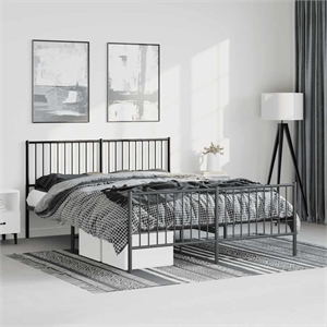vidaXL Powder-Coated Steel King Bed Frame in Black