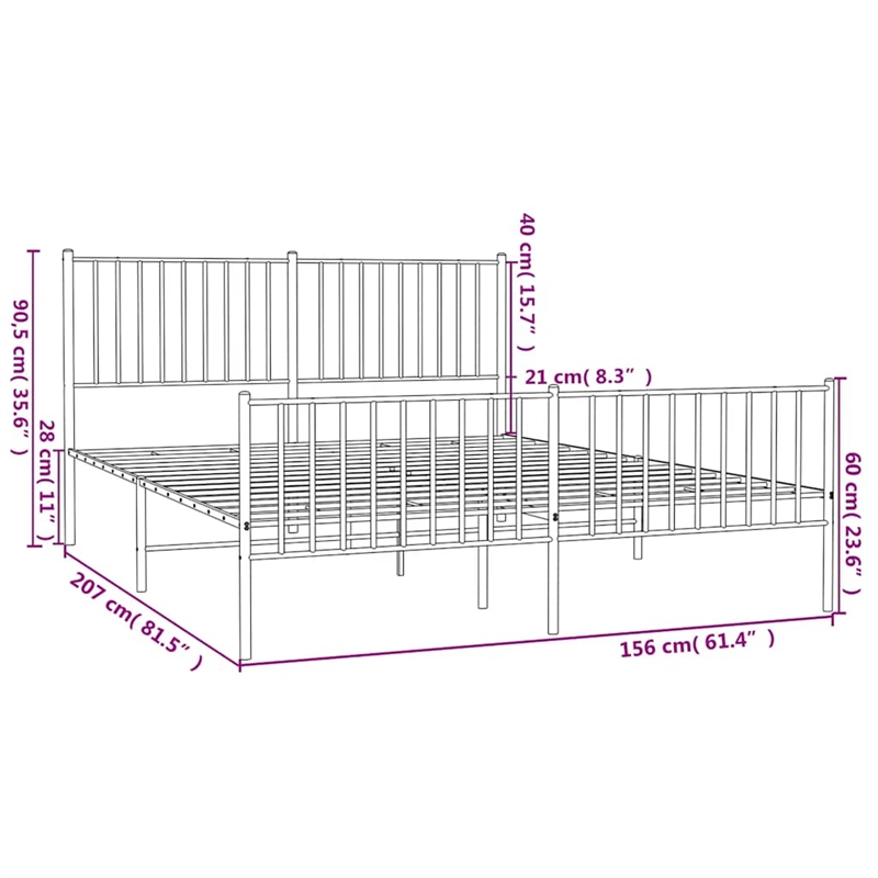 vidaXL Powder-Coated Steel King Bed Frame in Black