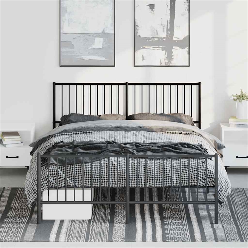 vidaXL Powder-Coated Steel King Bed Frame in Black