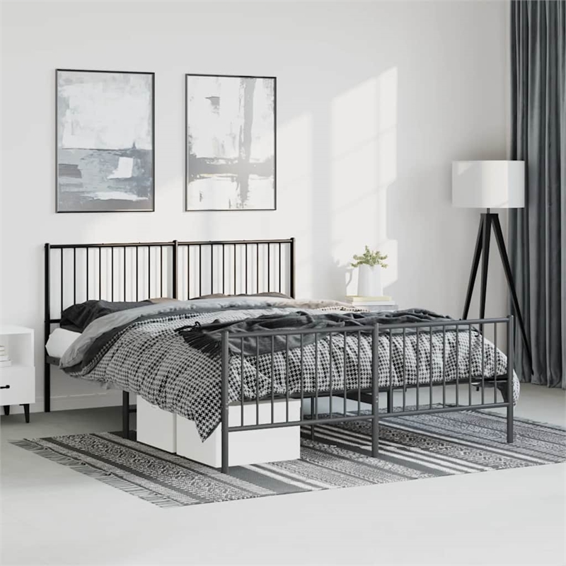 vidaXL Powder-Coated Steel King Bed Frame in Black