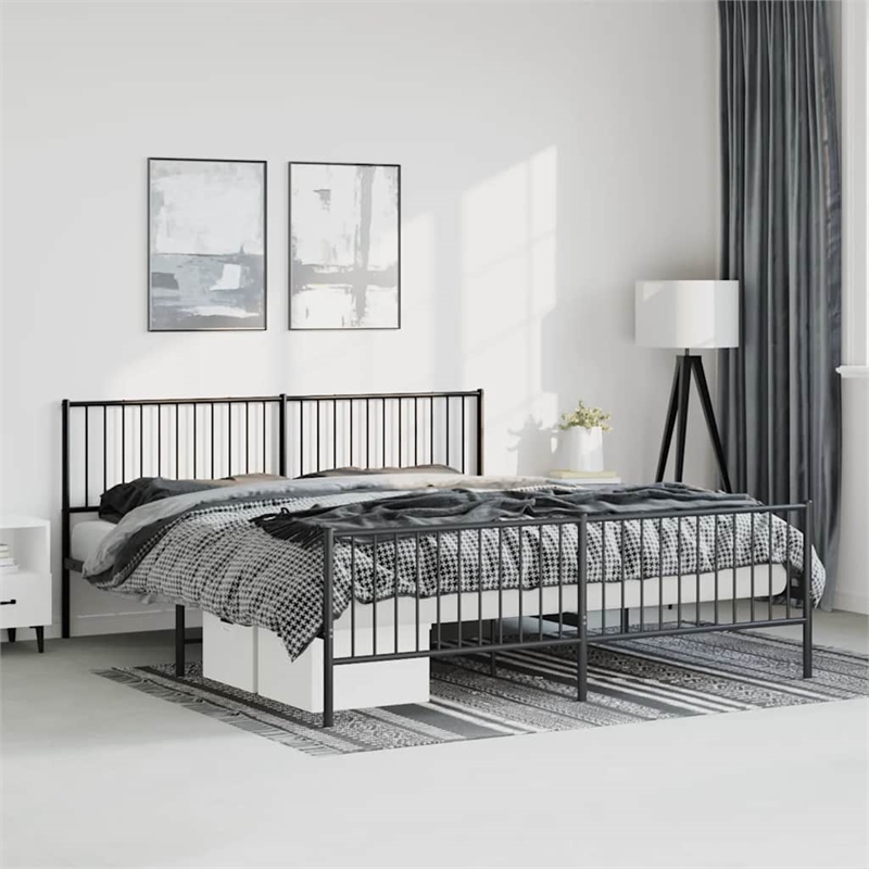 vidaXL Powder-Coated Steel King Bed Frame in Black