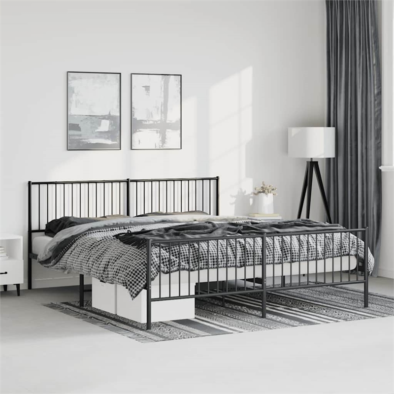 vidaXL Powder-Coated Steel King Bed Frame in Black