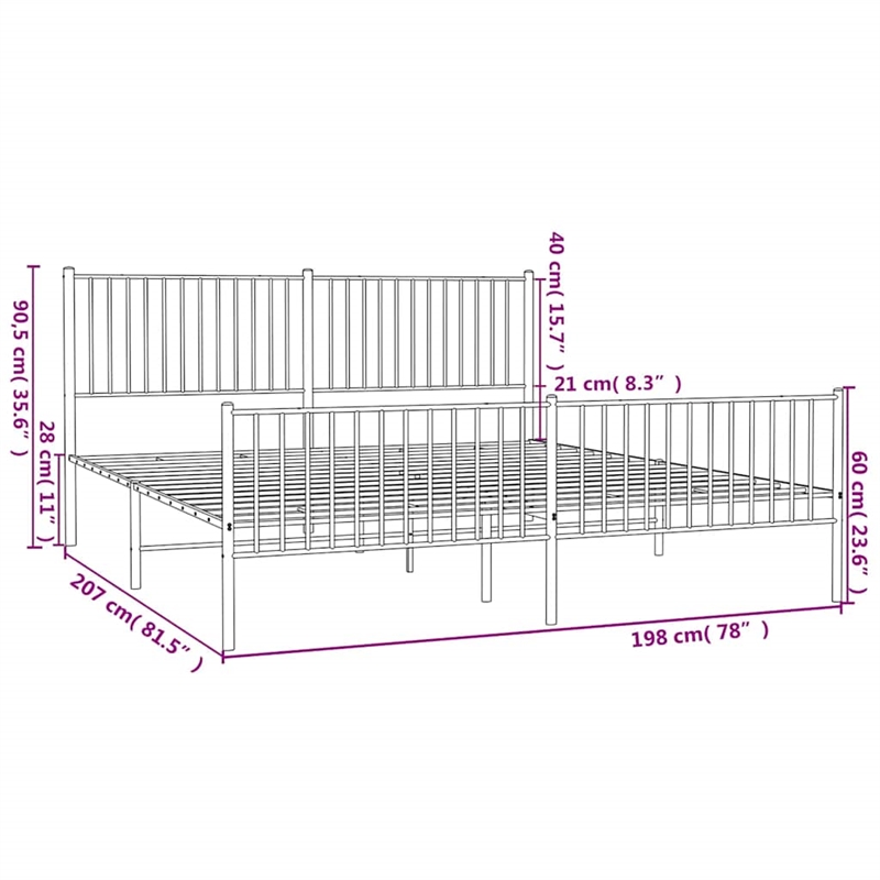 vidaXL 76 x 80 Rectangular Durable Steel Bed Frame in Black