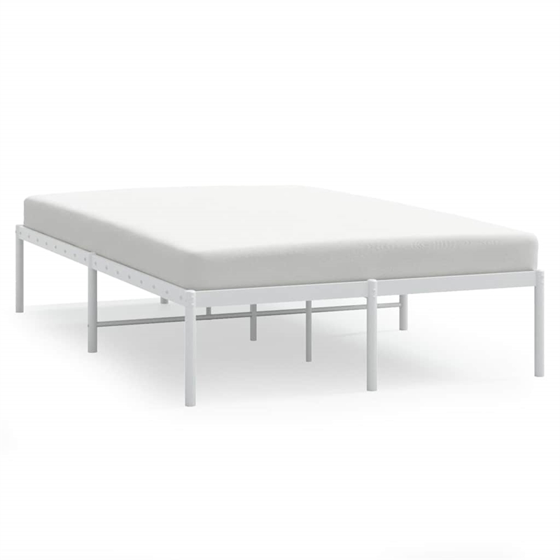 vidaXL Rectangular Powder-Coated Steel Full Bed Frame in White