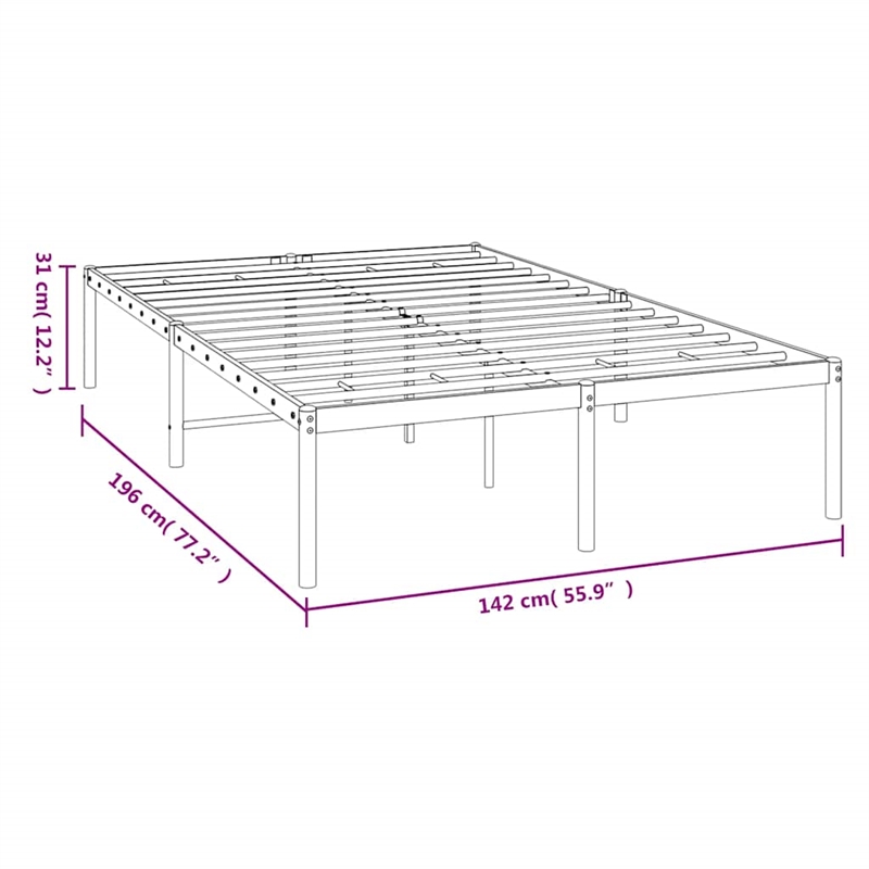 vidaXL Rectangular Powder-Coated Steel Full Bed Frame in White