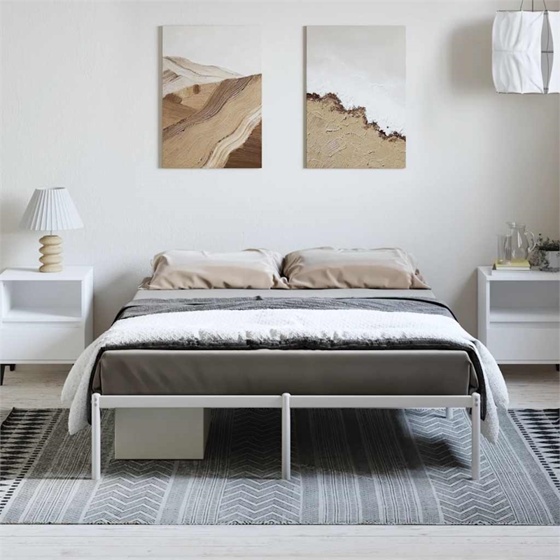 vidaXL Rectangular Powder-Coated Steel Full Bed Frame in White