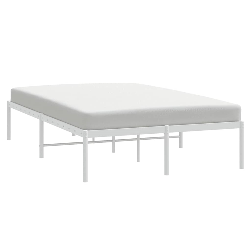 vidaXL Rectangular Powder-Coated Steel Full Bed Frame in White