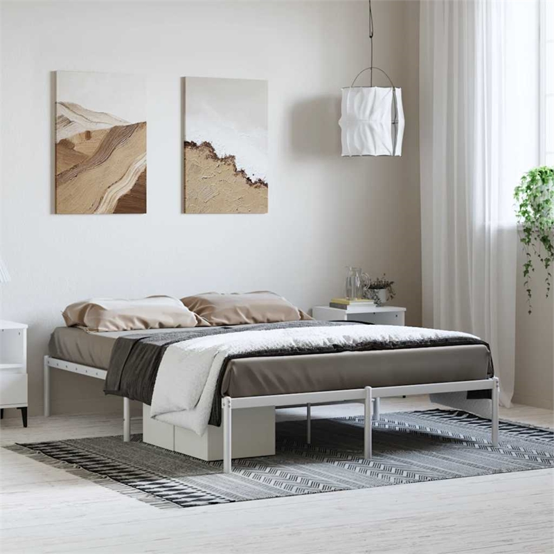 vidaXL Rectangular Powder-Coated Steel Full Bed Frame in White