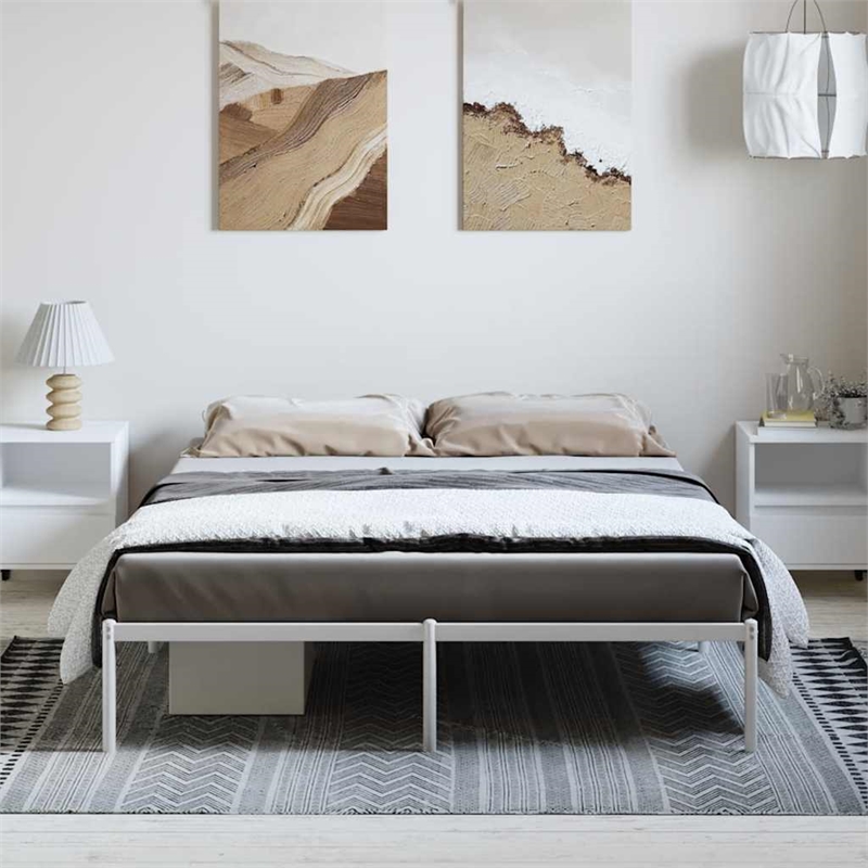 vidaXL Powder-Coated Steel King Size Bed Frame in White