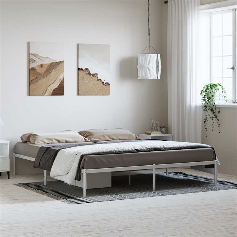 vidaXL Powder-Coated Steel Cal King/Double Size Bed Frame in White