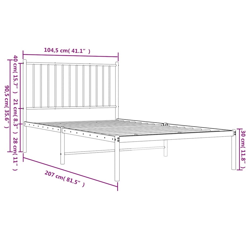 vidaXL 39.4 x 78.7 Powder-Coated Steel Bed Frame in White