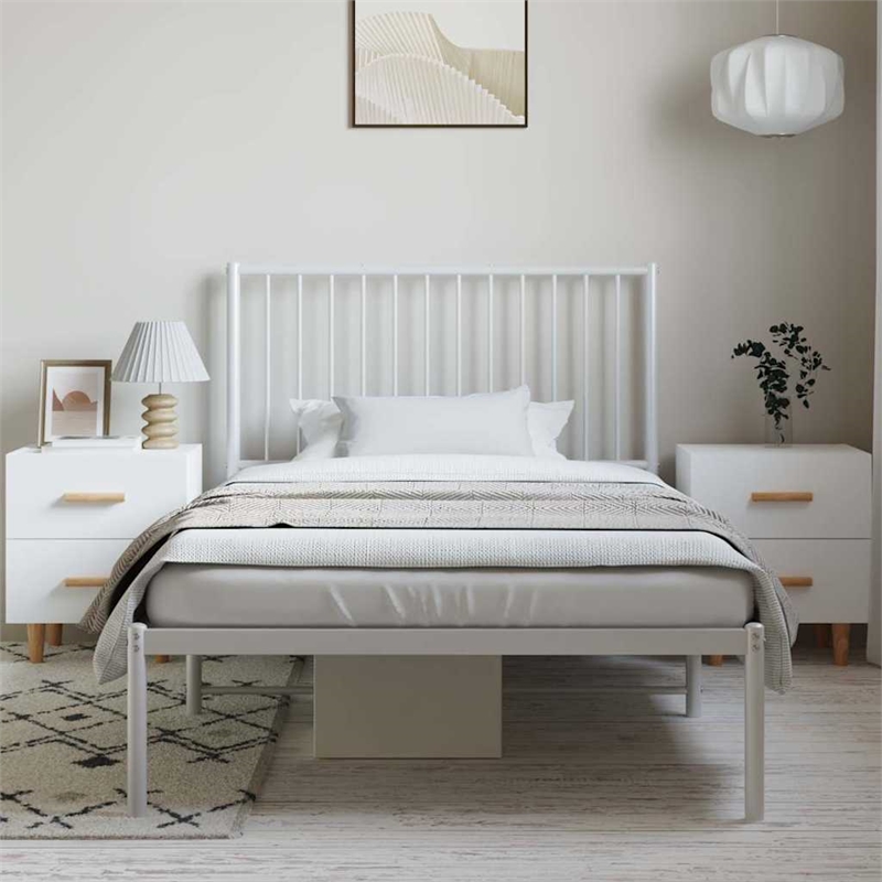 vidaXL 39.4 x 78.7 Powder-Coated Steel Bed Frame in White