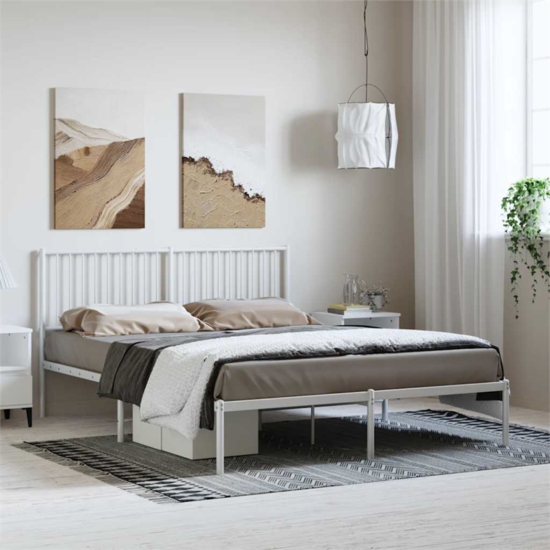 vidaXL Powder-Coated Steel King Size Bed Frame in White