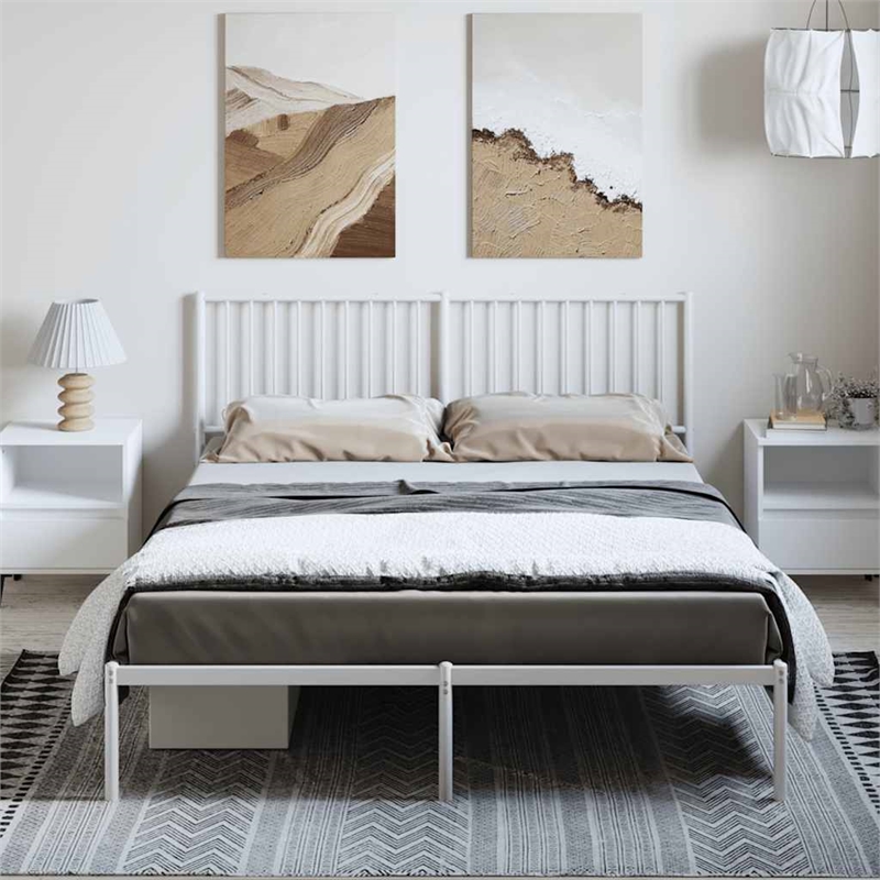 vidaXL Powder-Coated Steel King Size Bed Frame in White