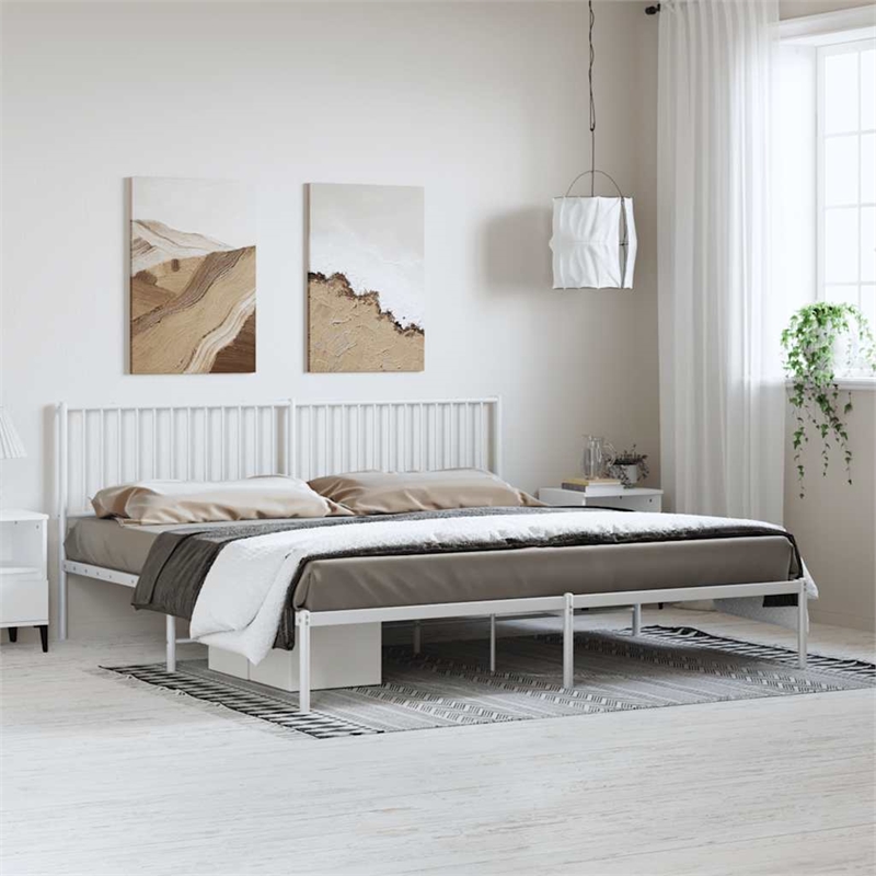 vidaXL 76 X 80 Powder-Coated Steel Bed Frame in White
