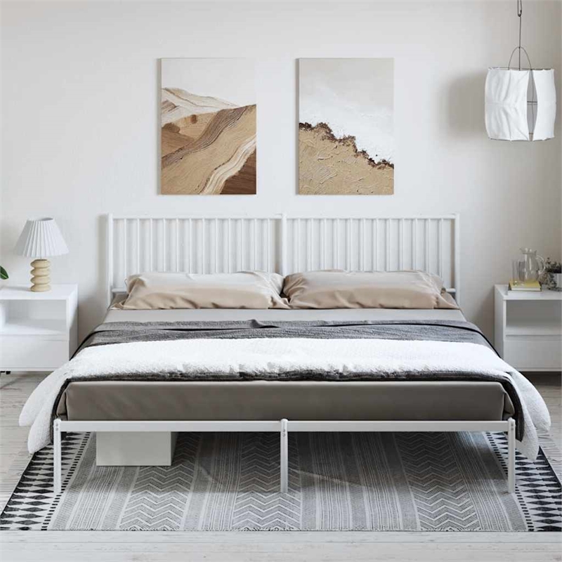vidaXL 76 X 80 Powder-Coated Steel Bed Frame in White