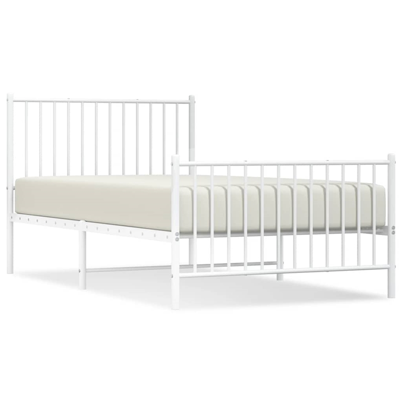 vidaXL Powder-Coated Steel Single Bed Frame in White