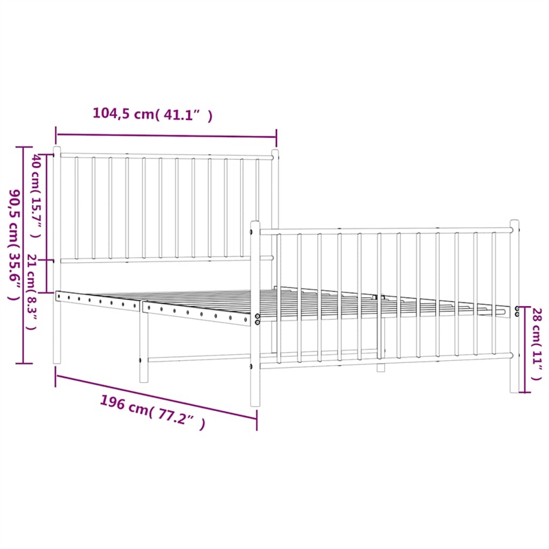 vidaXL Powder-Coated Steel Single Bed Frame in White
