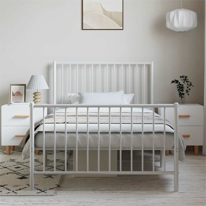 vidaXL Powder-Coated Steel Single Bed Frame in White