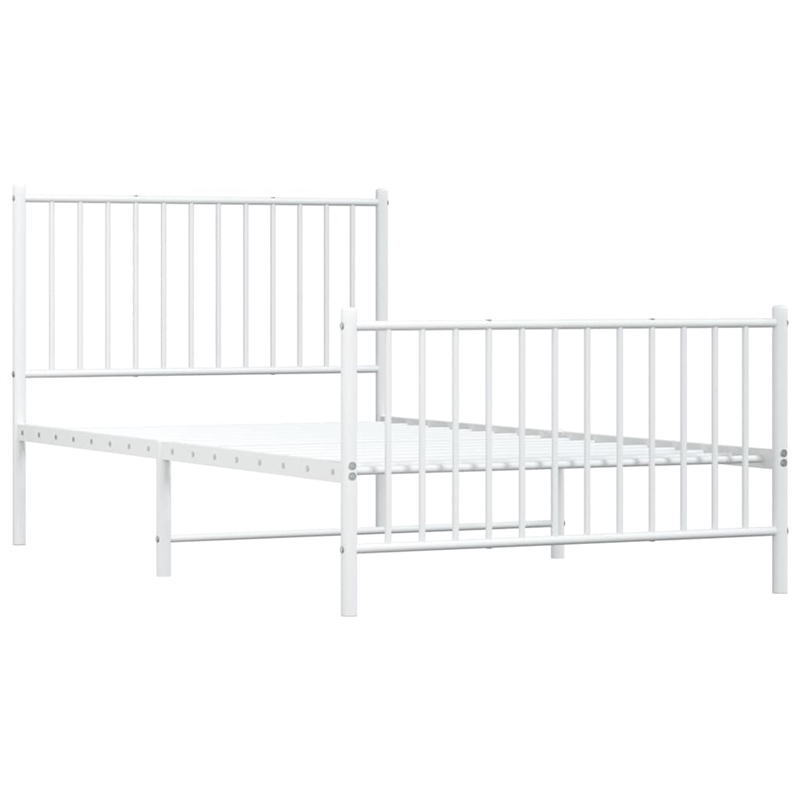 vidaXL Powder-Coated Steel Single Bed Frame in White