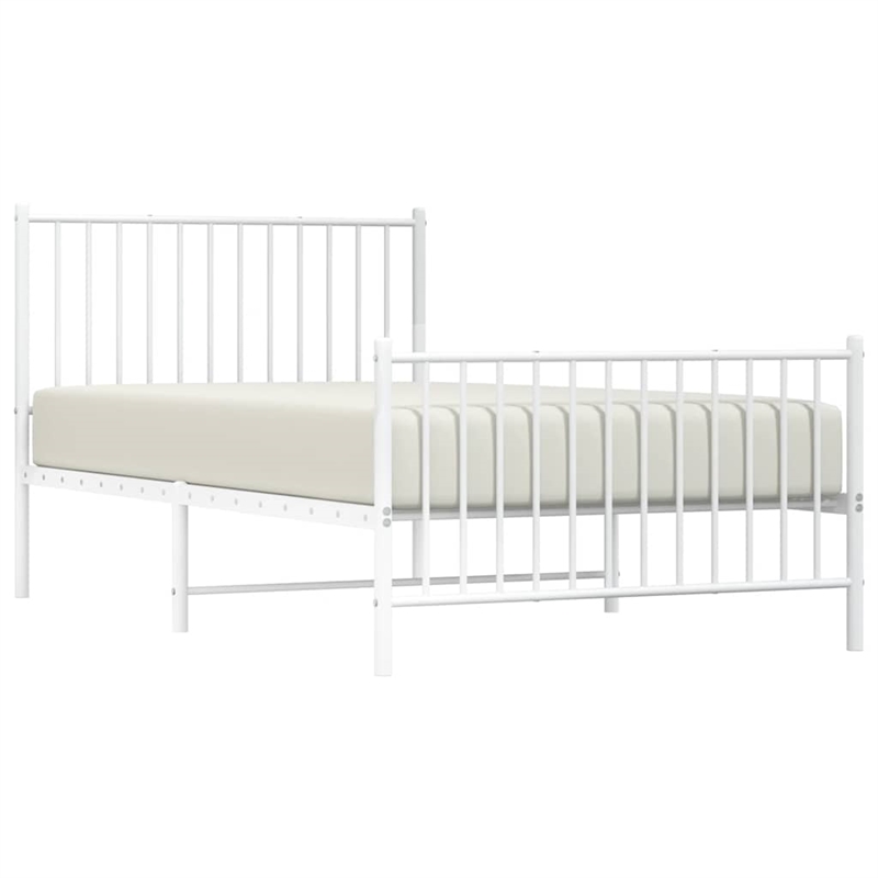 vidaXL Powder-Coated Steel Single Bed Frame in White