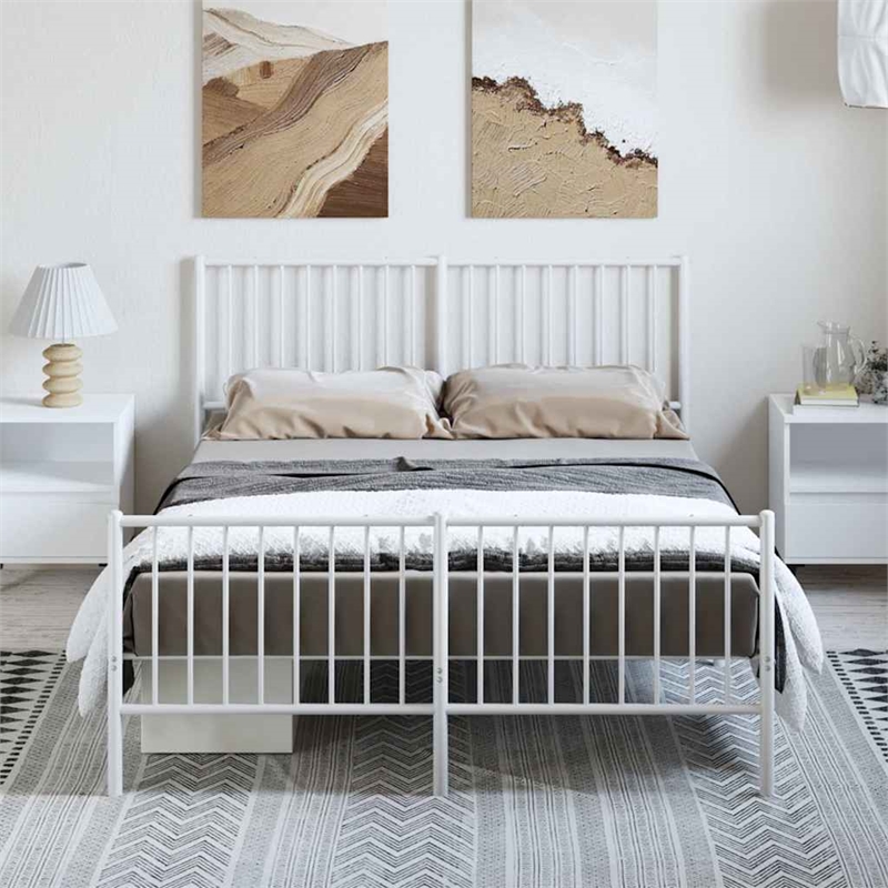 vidaXL Powder-Coated Steel Full/Double Bed Frame in White