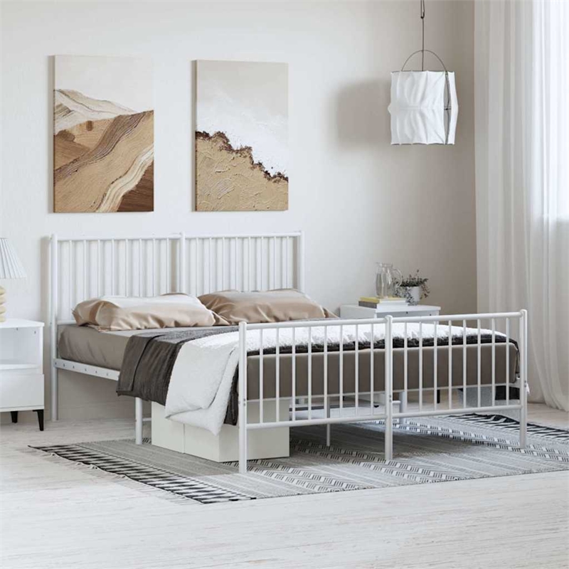 vidaXL Powder-Coated Steel Full/Double Bed Frame in White