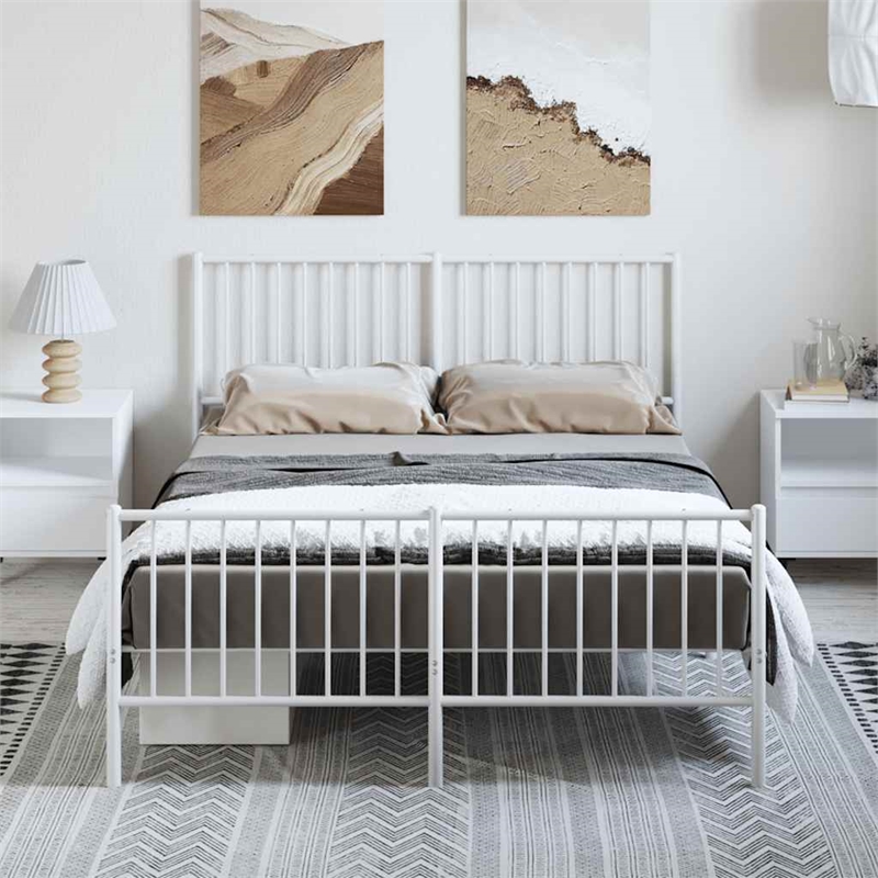 vidaXL Powder-Coated Steel Full/Double Bed Frame in White
