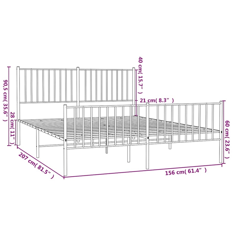 vidaXL Powder-Coated Steel King Size Bed Frame in White