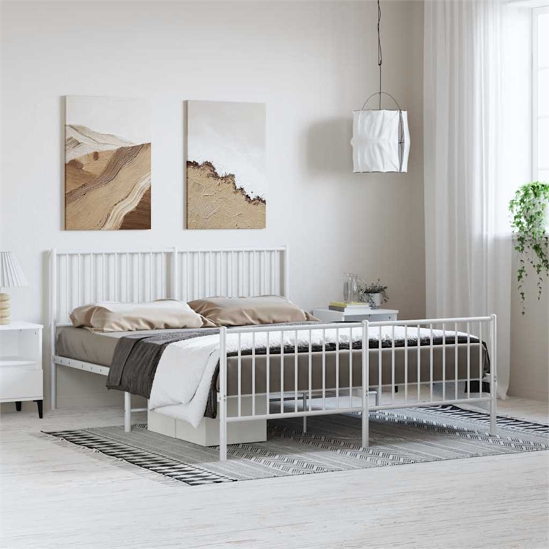 vidaXL Powder-Coated Steel King Size Bed Frame in White