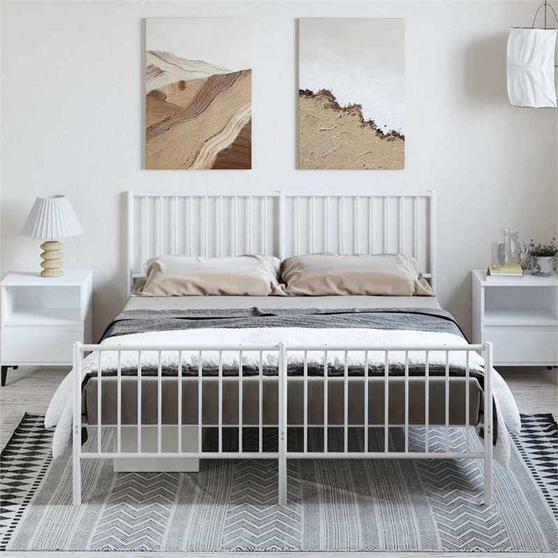 vidaXL Powder-Coated Steel King Size Bed Frame in White