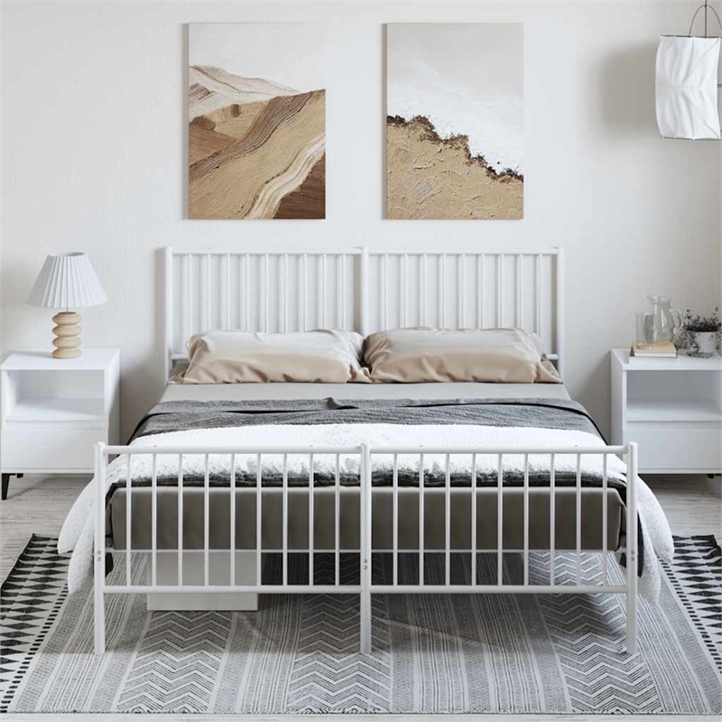 vidaXL Powder-Coated Steel King Size Bed Frame in White