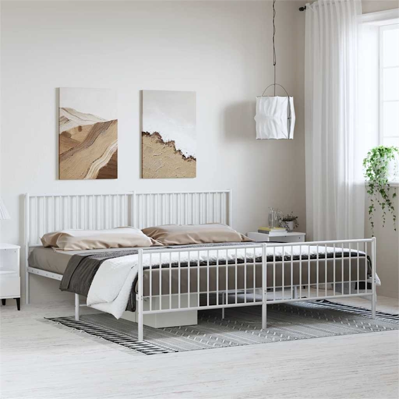 vidaXL 76 X 80 Powder-Coated Steel Bed Frame in White