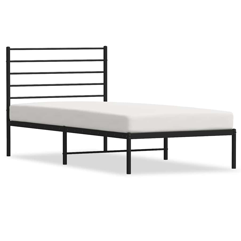 vidaXL Powder-Coated Steel Single Bed Frame in Black