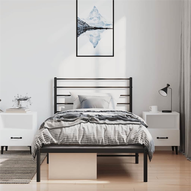 vidaXL Powder-Coated Steel Single Bed Frame in Black