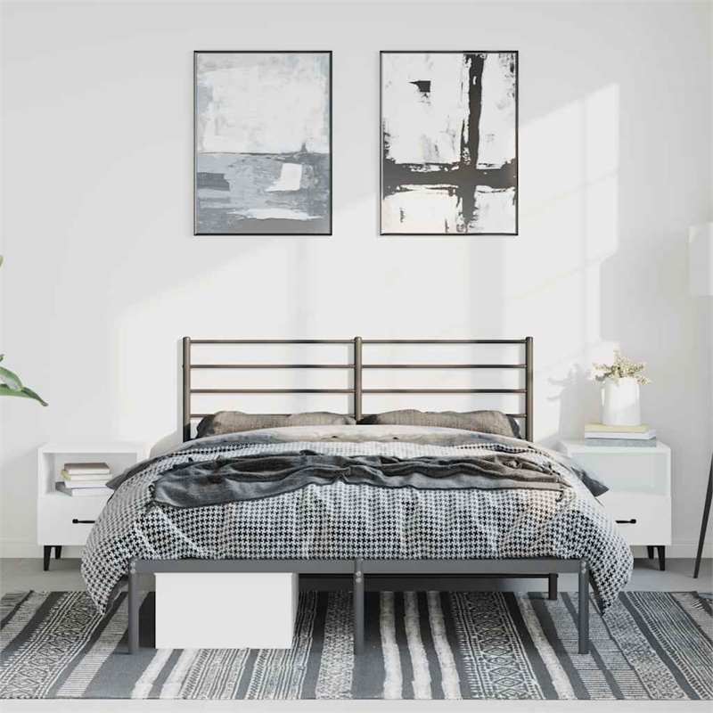 vidaXL Rectangular Powder-Coated Steel Full Bed Frame in Black
