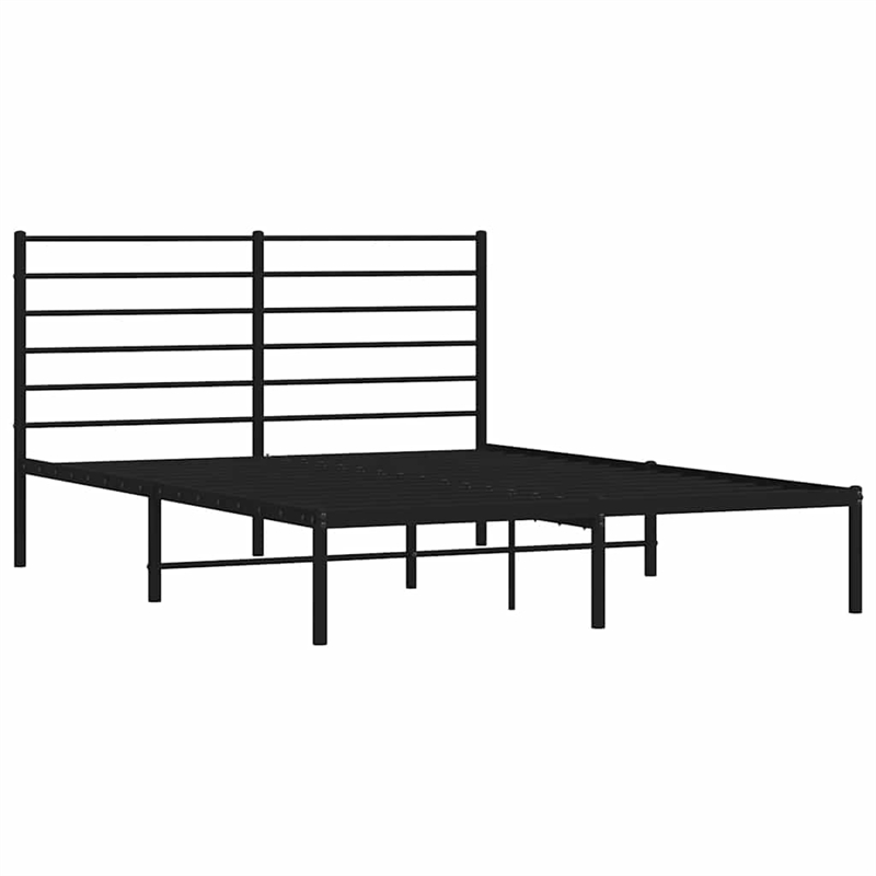 vidaXL Rectangular Powder-Coated Steel Full Bed Frame in Black