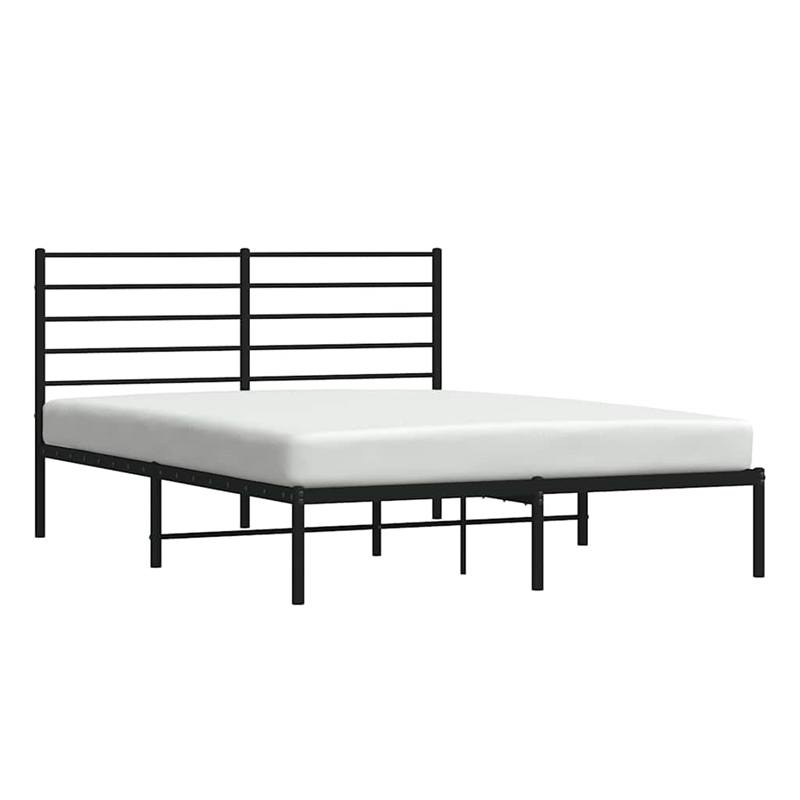 vidaXL Rectangular Powder-Coated Steel Full Bed Frame in Black