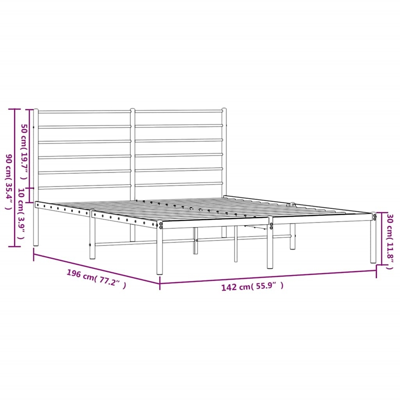 vidaXL Rectangular Powder-Coated Steel Full Bed Frame in Black